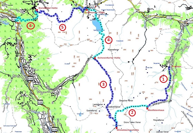 Route der gesamten Hüttentour