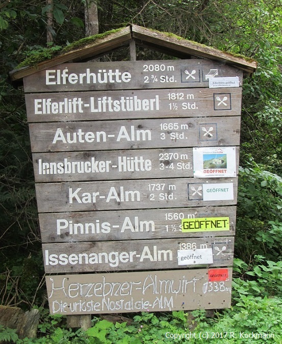 Hinweis auf die Almen und Htten oberhalb von Neustift